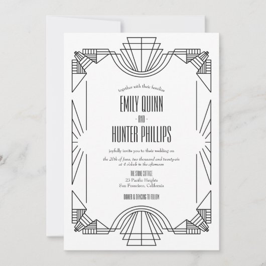 Art Deco Great Gatsby's huwelijksuitnodiging uit 1 Kaart (Voorkant)