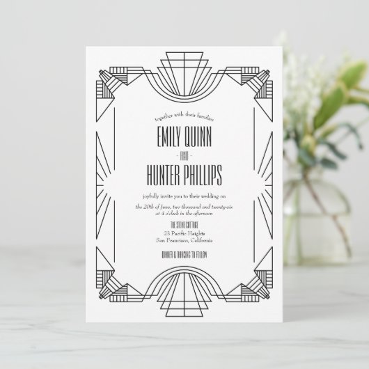 Art Deco Great Gatsby's huwelijksuitnodiging uit 1 Kaart (Staand voorkant)