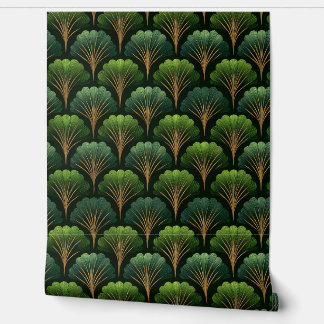 Art Deco Green and Gold Palm Leaves Behang