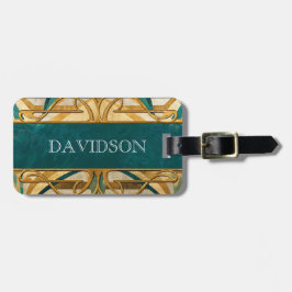 Art Deco Green and Gold Stripes Personalized Bagagelabel
