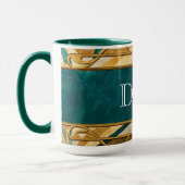 Art Deco Green and Gold Stripes Personalized Mok (Links)