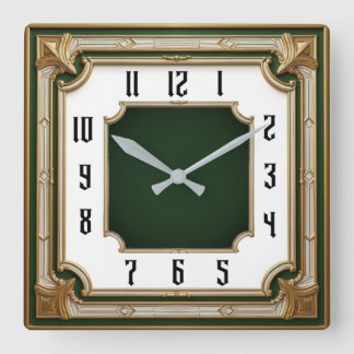 Art Deco Green Elegant Vierkante Klok