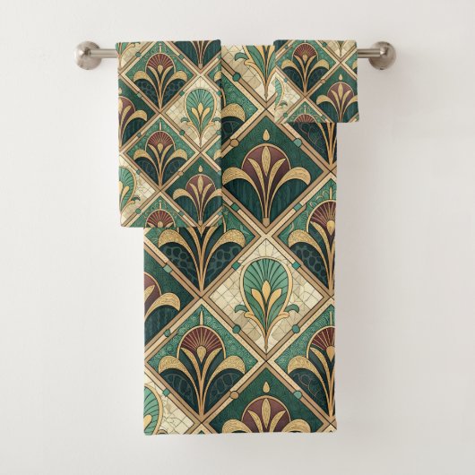 Art Deco Green Emerald Bad Handdoek (Insitu)