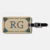 Art Deco Green en Gold Framed Monogram Bagagelabel (Voorkant horizontaal)