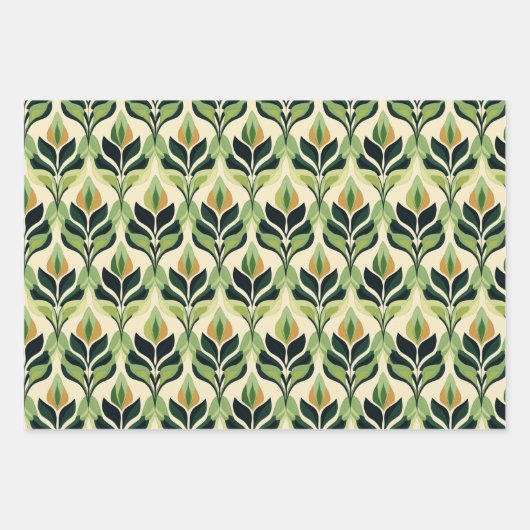 Art Deco Green Leaf Wrapping Paper Flat Sheet Set (Voorkant 2)