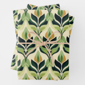 Art Deco Green Leaf Wrapping Paper Flat Sheet Set (In situ)