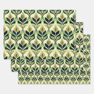 Art Deco Green Leaf Wrapping Paper Flat Sheet Set