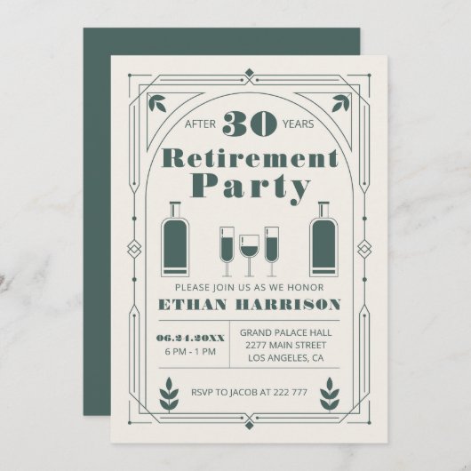 Art Deco Green Lijst Uitnodiging (Voorkant / Achterkant)