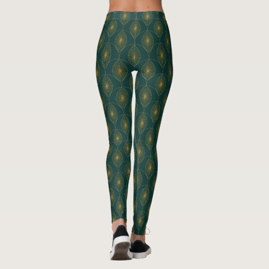 Art Deco Green met gouden Glitter Pattern Leggings (Achterkant)