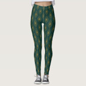 Art Deco Green met gouden Glitter Pattern Leggings (Voorkant)