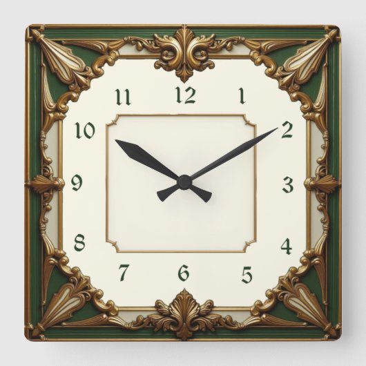 Art Deco Green Vierkante Klok (Voorkant)