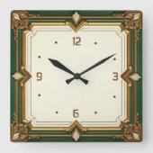 Art Deco Green Vierkante Klok (Voorkant)