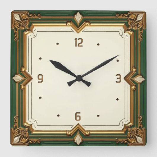 Art Deco Green Vierkante Klok (Voorkant)