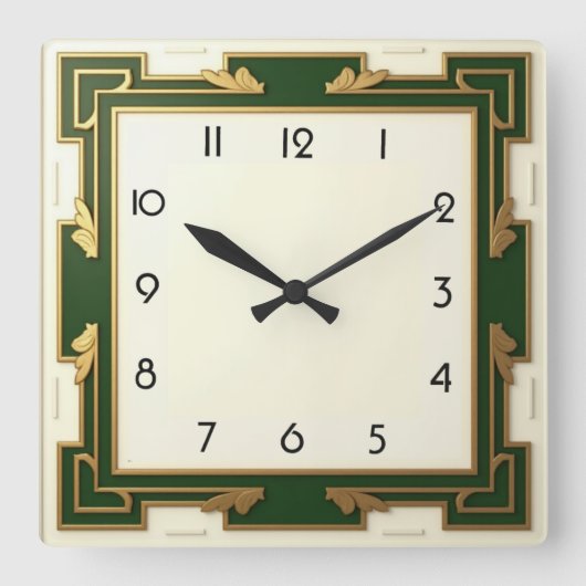 Art Deco Green Vierkante Klok (Voorkant)