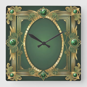 Art Deco Green Vierkante Klok