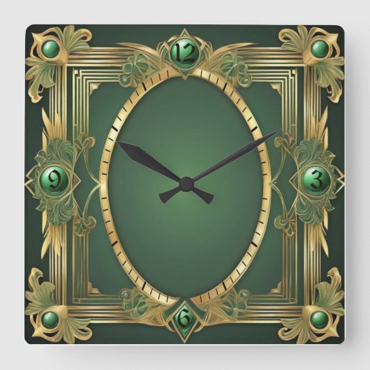 Art Deco Green Vierkante Klok (Voorkant)