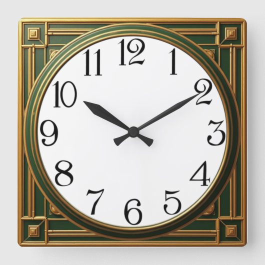 Art Deco Green Vierkante Klok (Voorkant)