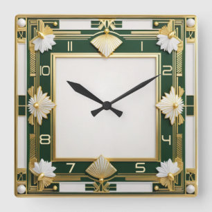Art Deco Green Vierkante Klok