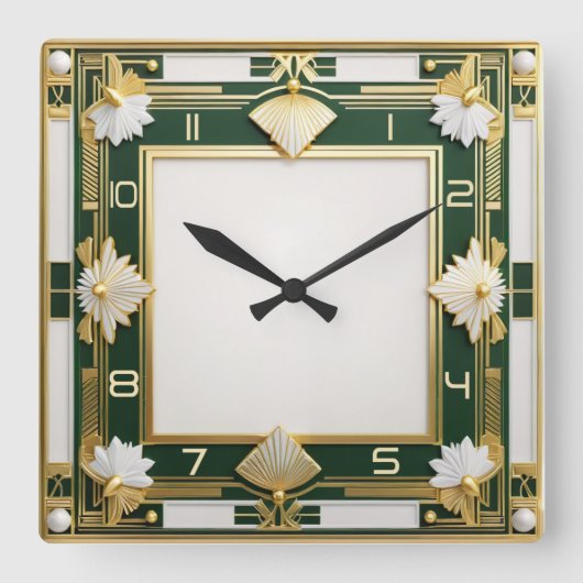 Art Deco Green Vierkante Klok (Voorkant)