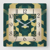 Art Deco Green Vierkante Klok (Voorkant)