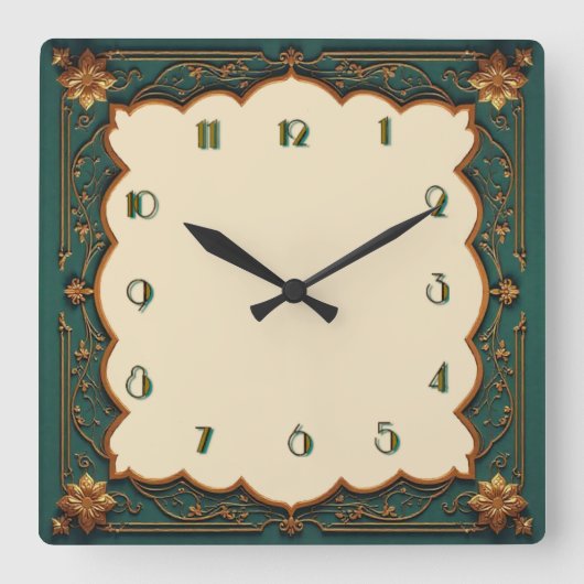 Art Deco Green Vierkante Klok (Voorkant)