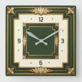 Art Deco Green Vierkante Klok (Voorkant)