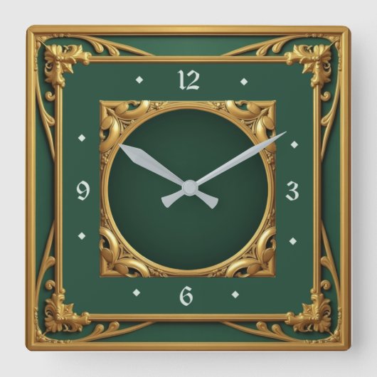 Art Deco Green Vierkante Klok (Voorkant)