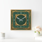 Art Deco Green Vierkante Klok (Huis)
