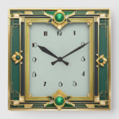 Art Deco Green Vierkante Klok (Voorkant)