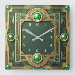 Art Deco Green Vierkante Klok