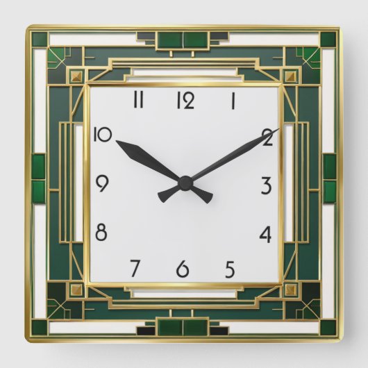 Art Deco Green Vierkante Klok (Voorkant)