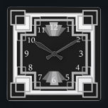 Art Deco Grey & Black Geometric Pattern uit de jar Vierkante Klok<br><div class="desc">glamour gestileerd uit de jaren 20 van de vorige eeuw. Het heeft een grijs en zwart geometrisch vierkantje met een vet mannelijk gevoel. Voeg wat elegantie en klasse aan uw huis kantoor of om het even welke ruimte toe.</div>