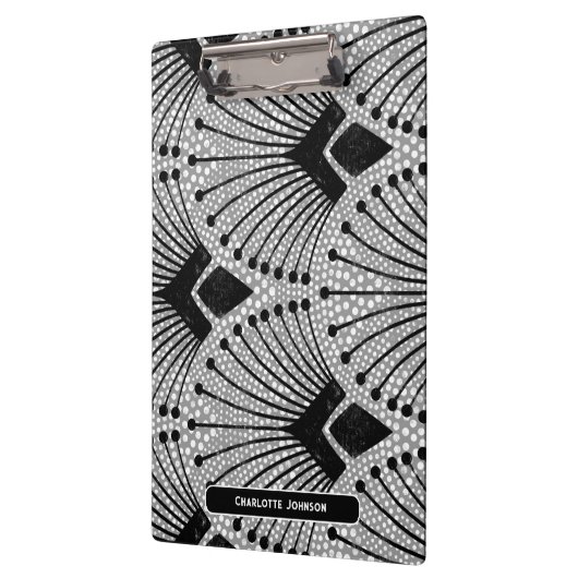 Art Deco Grijs  Retro Pauw Patroon Klembord (Links)