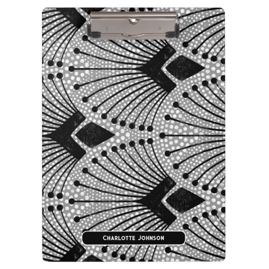 Art Deco Grijs  Retro Pauw Patroon Klembord (Voorkant)