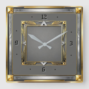Art Deco Grijs Vierkante Klok