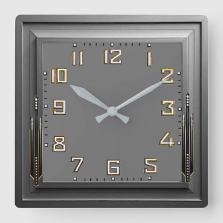 Art Deco Grijs Vierkante Klok