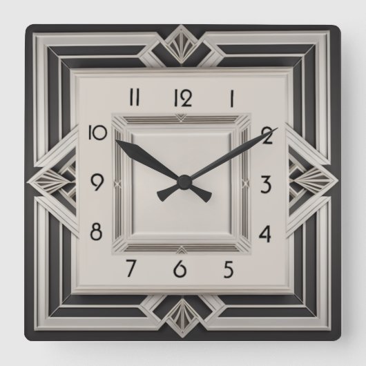 Art Deco Grijs Vierkante Klok (Voorkant)