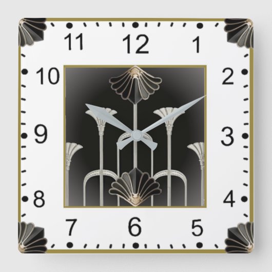 Art Deco Grijs Vierkante Klok (Voorkant)