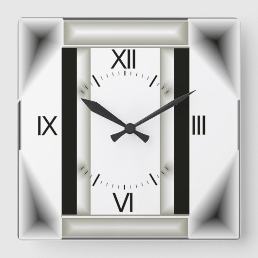 Art Deco grijs Vierkante Klok (Voorkant)