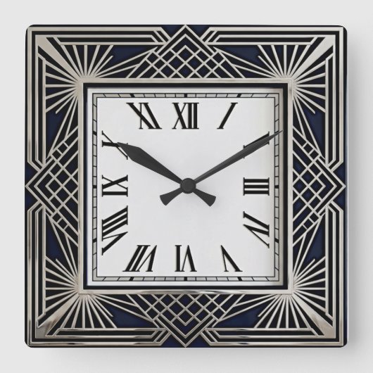 Art Deco Grijs Vierkante Klok (Voorkant)