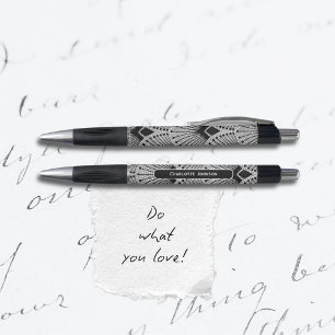 Art Deco Grijs Zwart Wit Pauw Patroon Pen