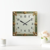 Art Deco Groen Elegant Vierkante Klok (Huis)