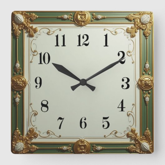 Art Deco Groen Elegant Vierkante Klok (Voorkant)