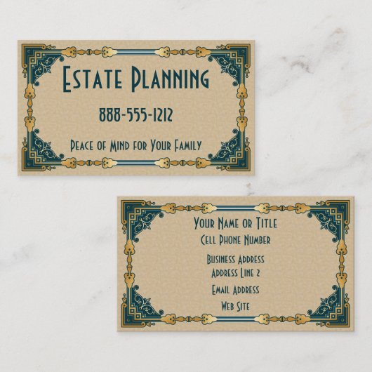 Art Deco Groen en Goud Ingelijste Professional Visitekaartje (Voorkant / Achterkant)