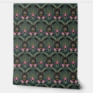 Art Deco Groen en Zwart Behang