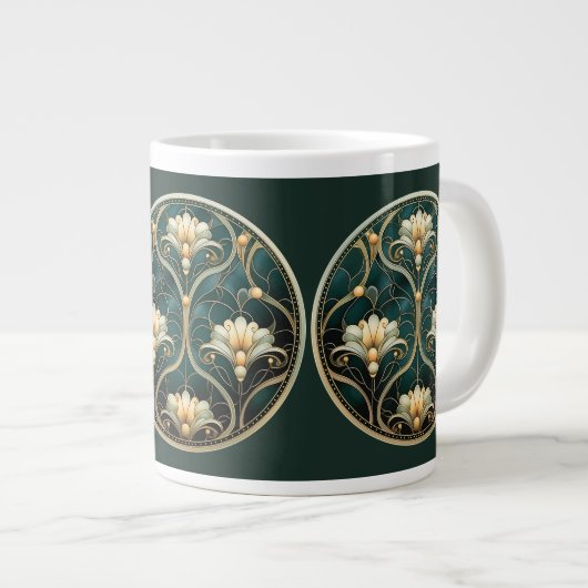 Art Deco Groen Goud Wit Look Grote Koffiekop (Voorkant rechts)