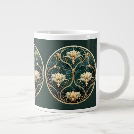 Art Deco Groen Goud Wit Look Grote Koffiekop (Rechts)