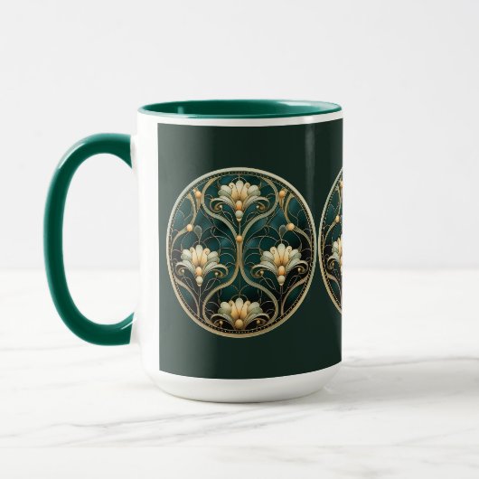 Art Deco groen goud wit vintage uitzicht Mok (Links)