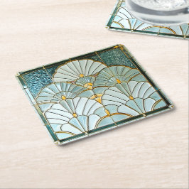 Art Deco groen gouden elegante waaierpatroon Kartonnen Onderzetters