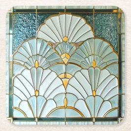 Art Deco groen gouden elegante waaierpatroon Kartonnen Onderzetters